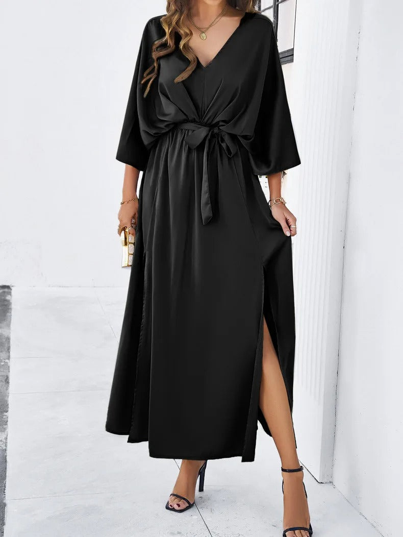 Vestido elegante para mujer con escote en V y abertura sofisticada
