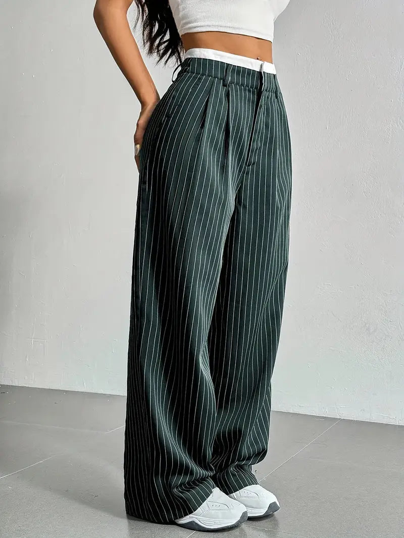 Pantalón ancho moderno con estampado de rayas para mujer