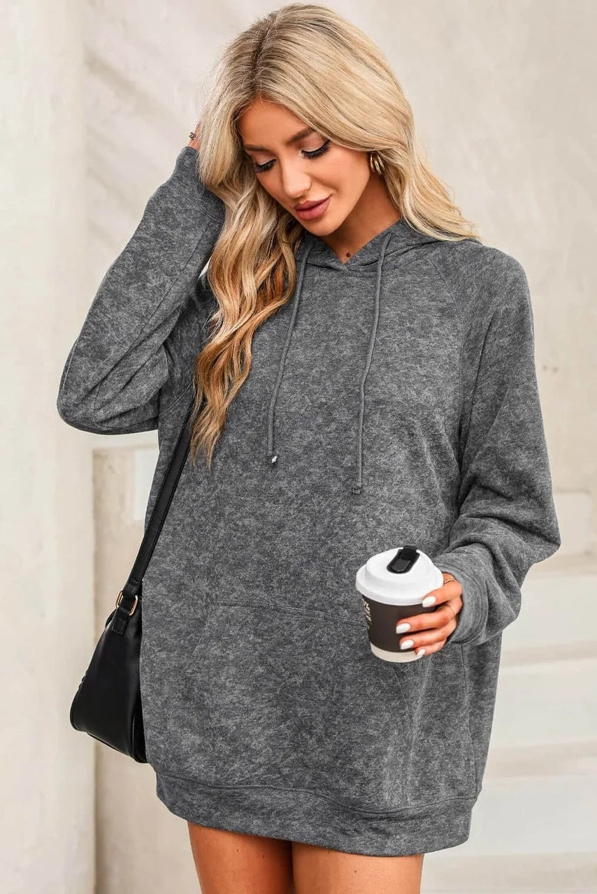 Sudadera con Capucha Gris de Lavado Mineral con Bolsillo Canguro y Cordón