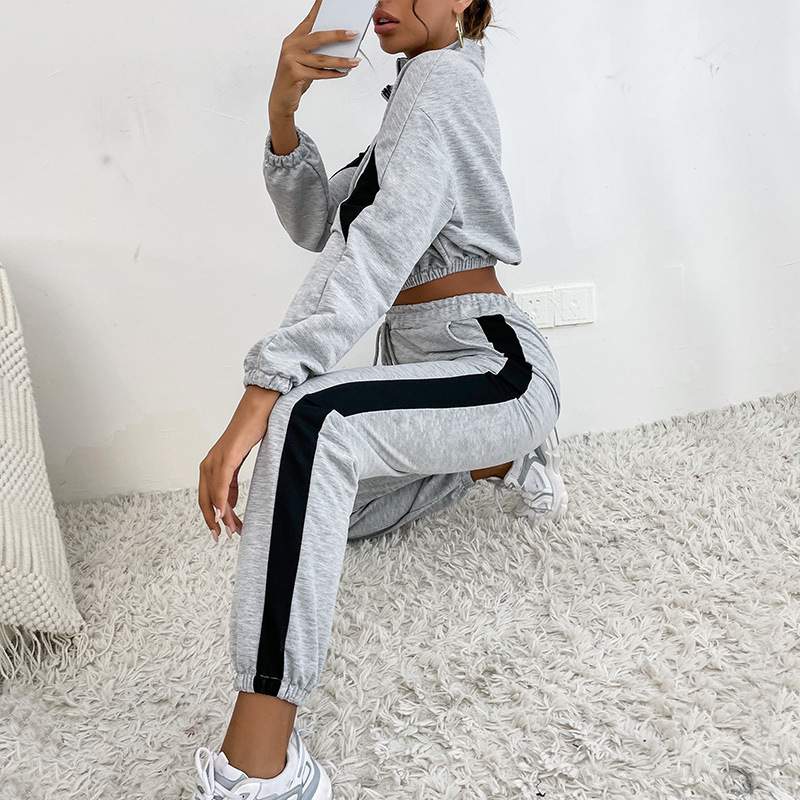 Conjunto Deportivo para Mujer de Invierno con Cuello Alto y Sudadera en Contraste - Moda Activa