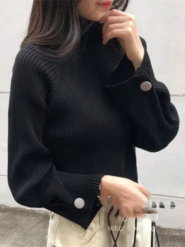 Suéter de Cuello Alto Amplio y Cómodo para Mujer - Color Sólido