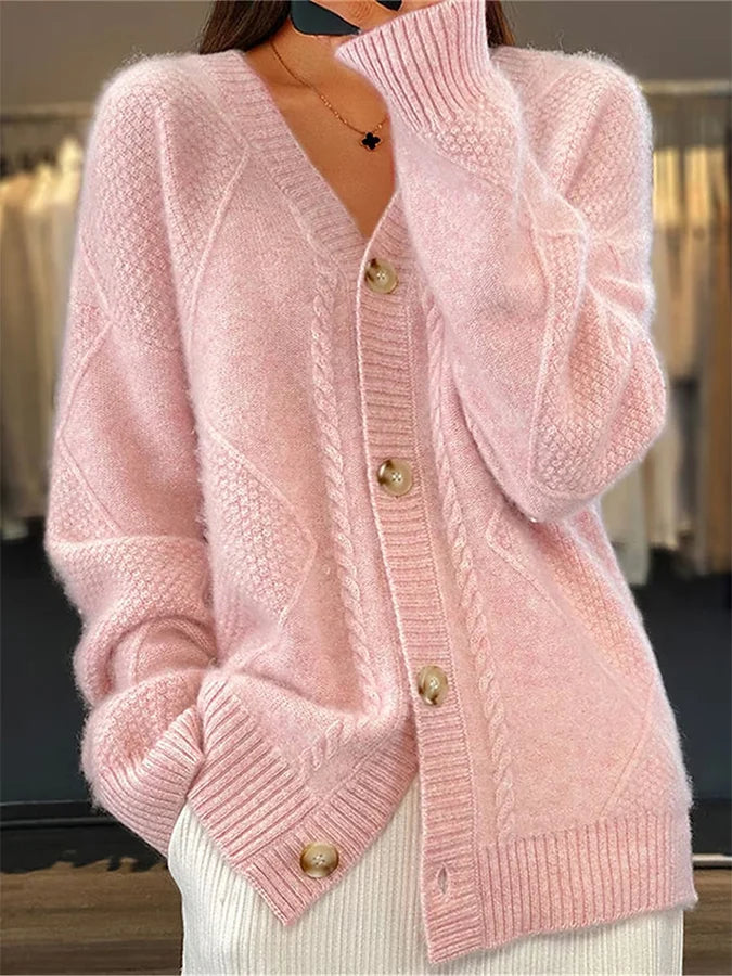 Mujeres Slouchy Slouchy Faux Cashmere Button Front Cardigan Sweaters