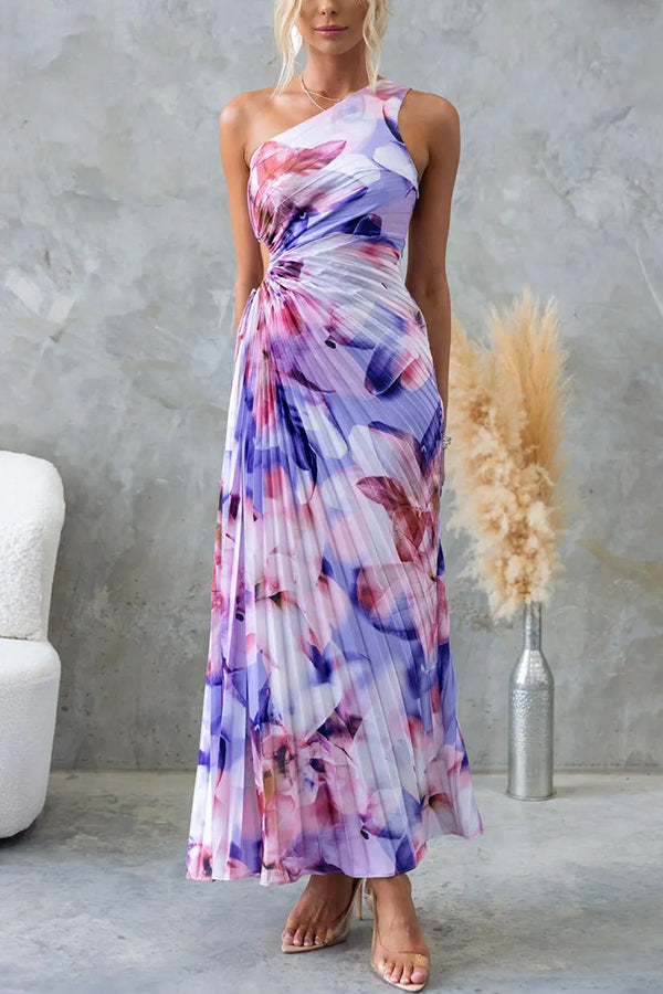 Vestido largo asimétrico con estampado floral lazo ajustable y detalle de aberturas elegante para eventos especiales
