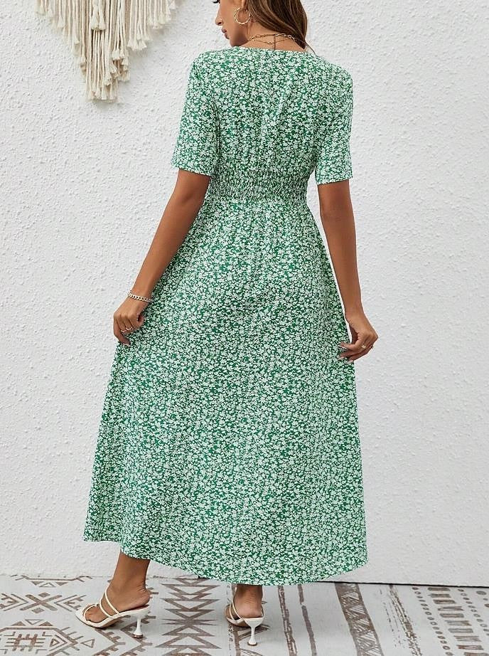 Vestido maxi ligero para mujer con mangas cortas y escote en V