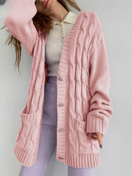 Cárdigan extragrande para mujer con botones de corazón: jersey de punto cálido para otoño e invierno