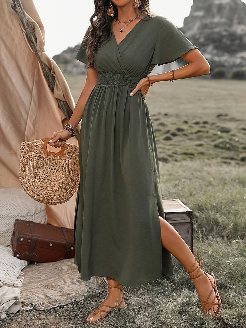 Vestido largo casual para mujer con diseño moderno y mangas amplias