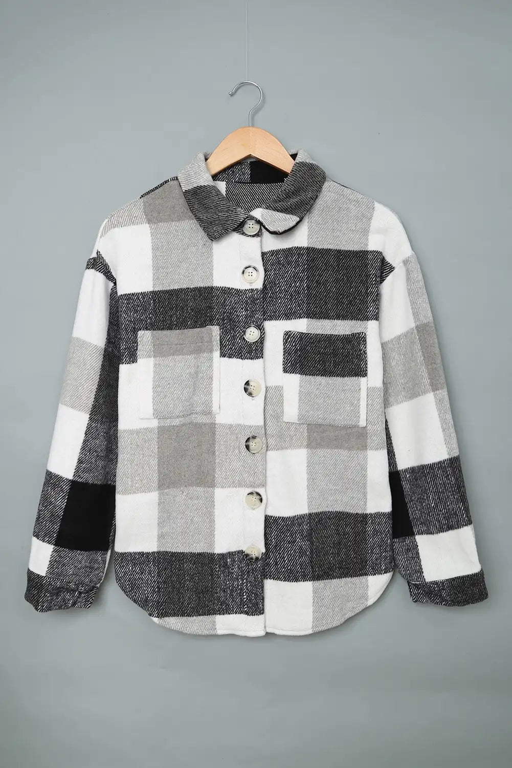 Chaqueta de Cuadros en Bloque de Color Caqui para un Estilo de Invierno Sin Esfuerzo