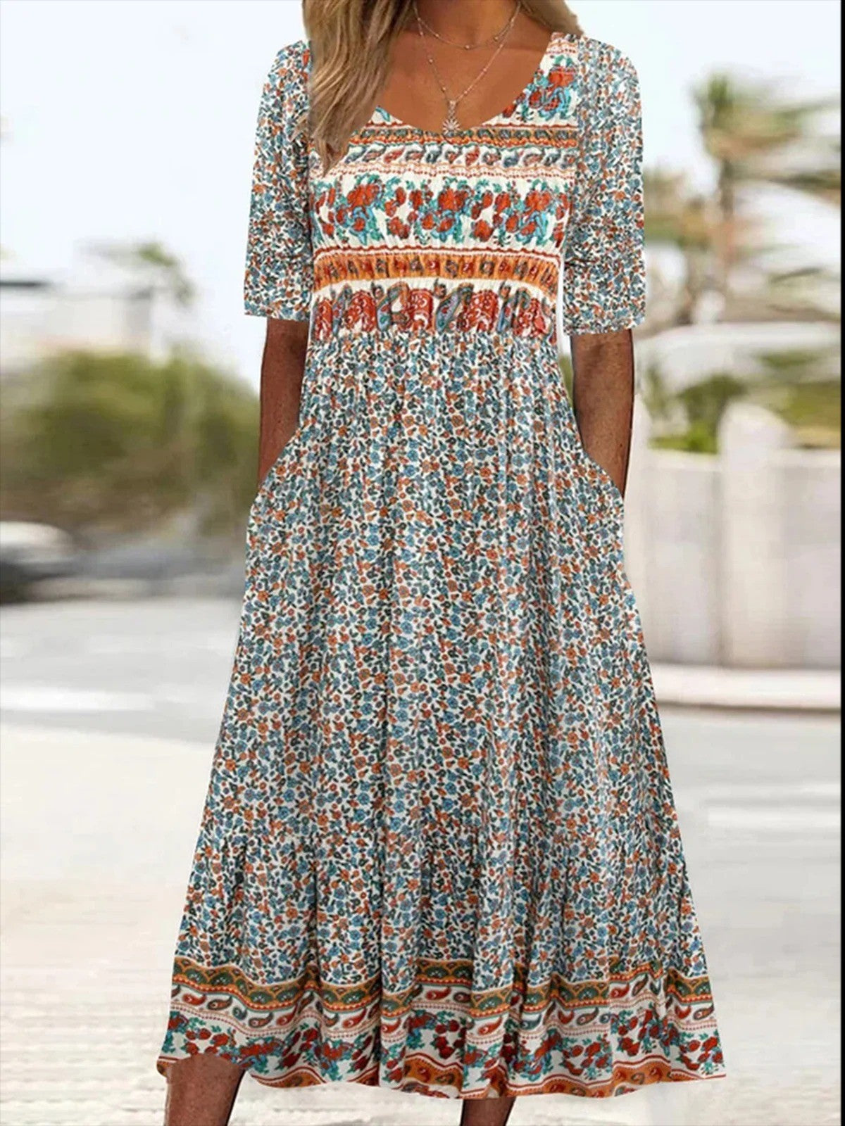 Vestido largo para mujer con diseño de colores combinados