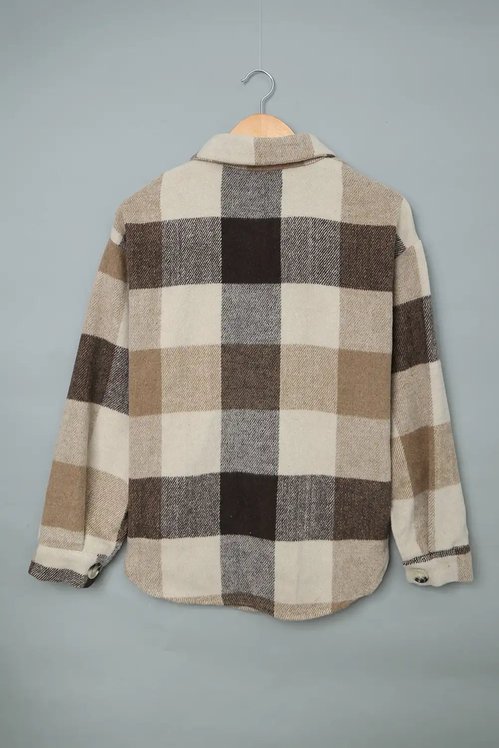 Chaqueta de Cuadros en Bloque de Color Caqui para un Estilo de Invierno Sin Esfuerzo