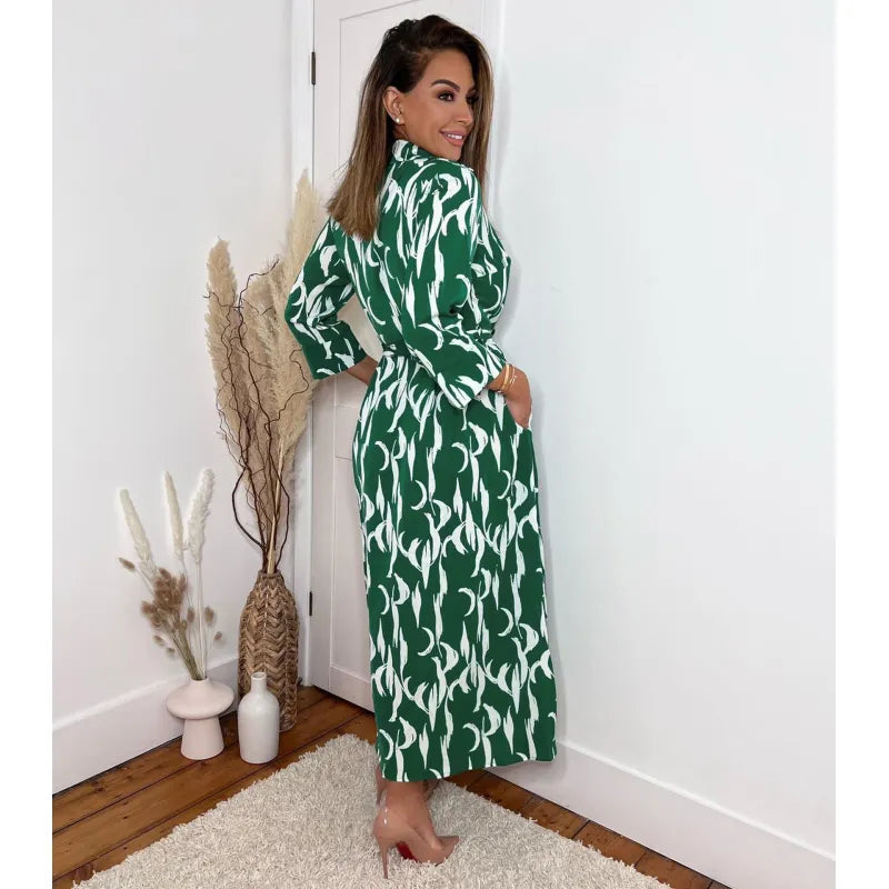Silvia - Vestido midi camisero cruzado estampado Lasting Daydream