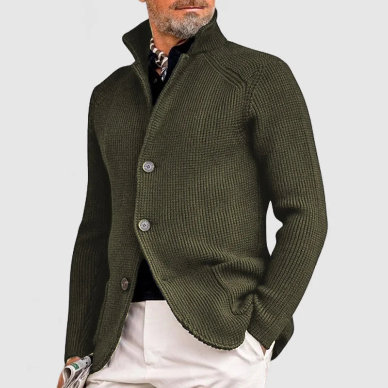 Cárdigan Moderno para Hombre con Botones y Cuello Mao – Diseño Elegante y Versátil