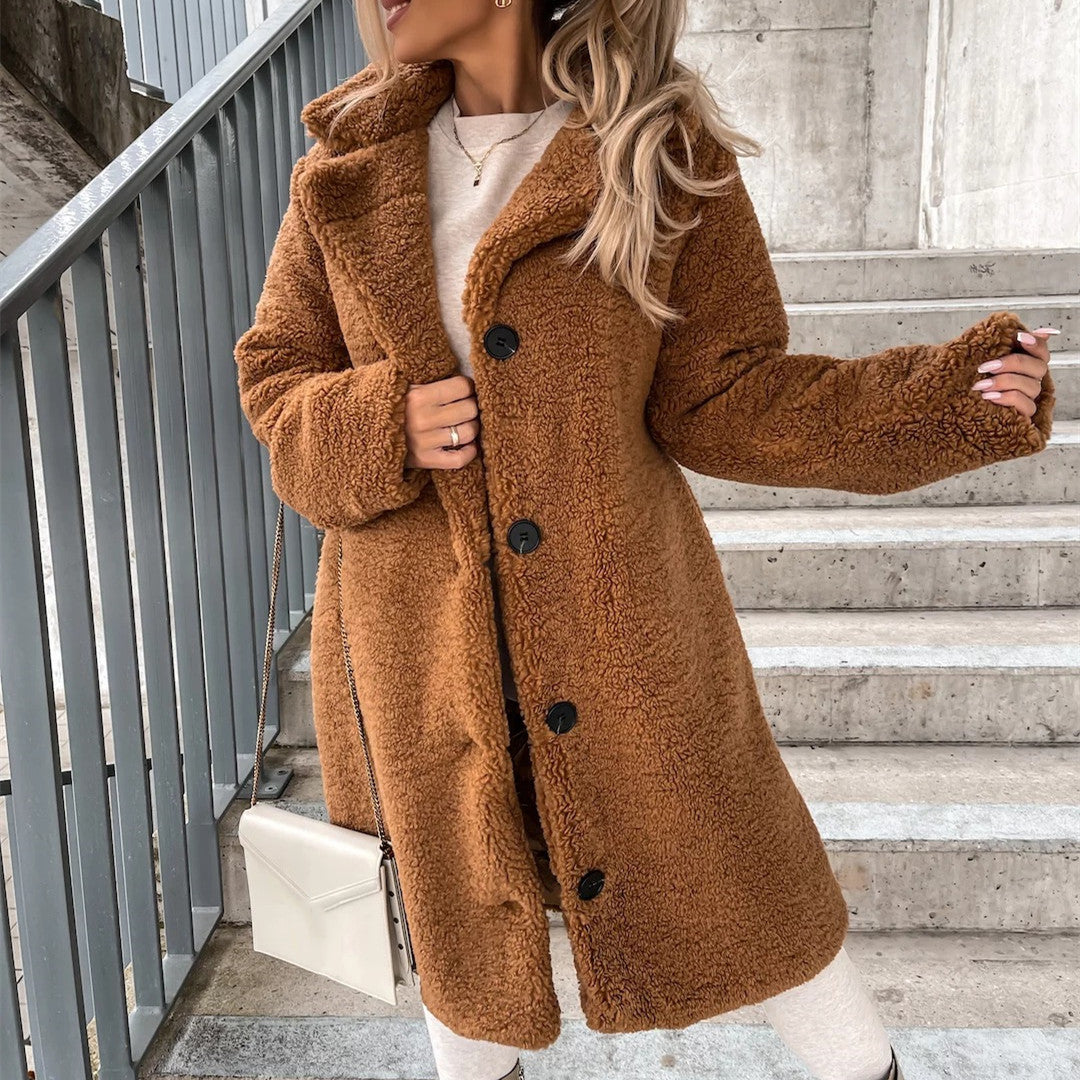 Chaqueta de Mujer de Manga Larga con Solapa y Forro de Piel, Ideal para Invierno – Abrigo Suave