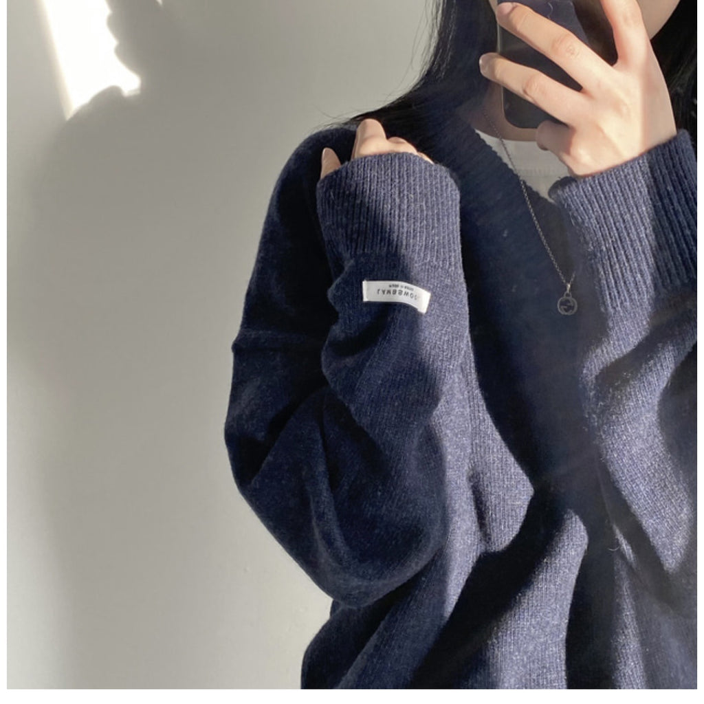 Suéter de Pullover de Cuello en V en Colores Sólidos para un Estilo Academia Oscura