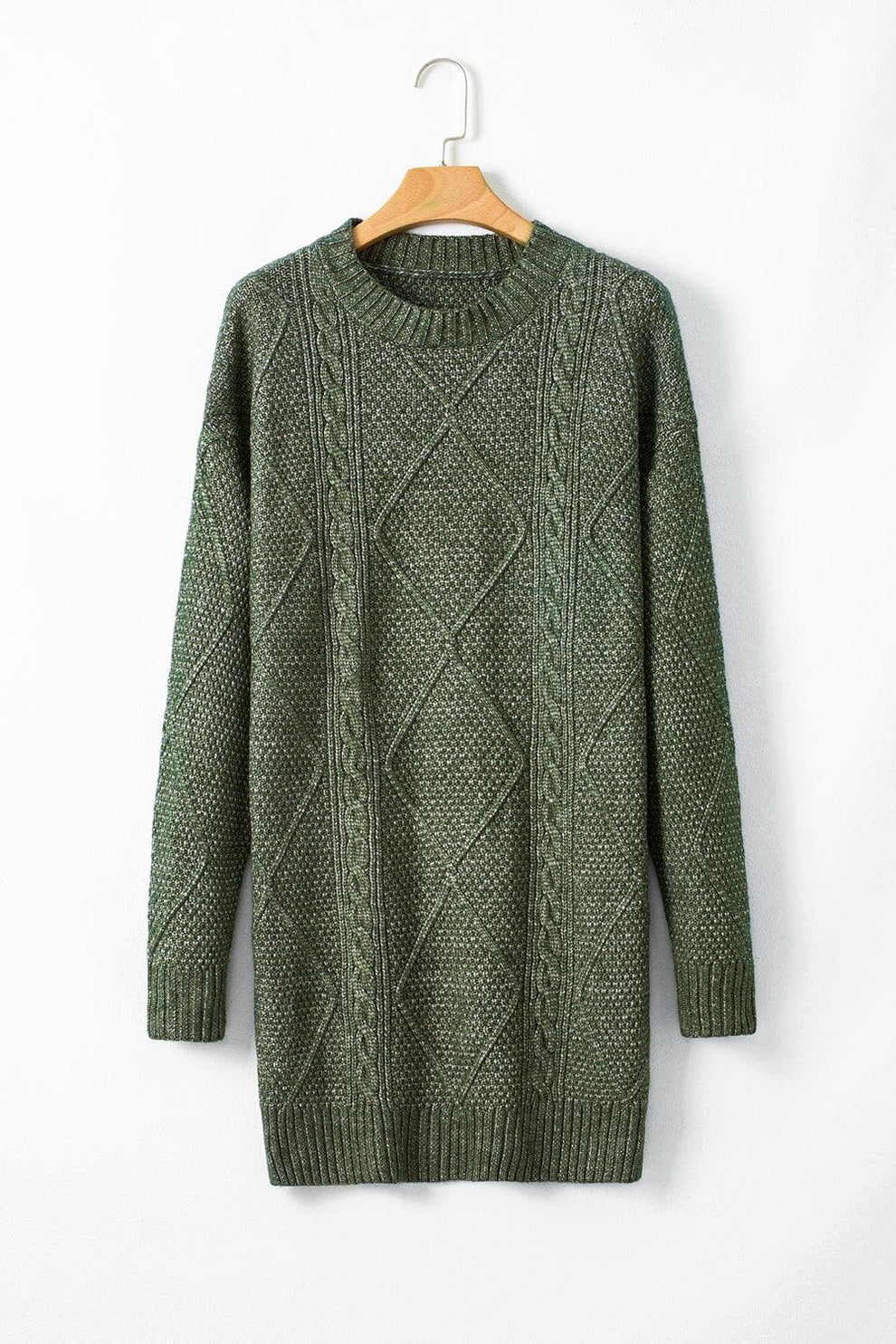 Vestido de Suéter Oversized de Punto de Cable en Verde Salvia para Mujeres