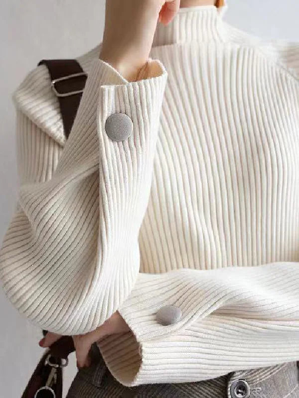 Suéter de Cuello Alto Amplio y Cómodo para Mujer - Color Sólido
