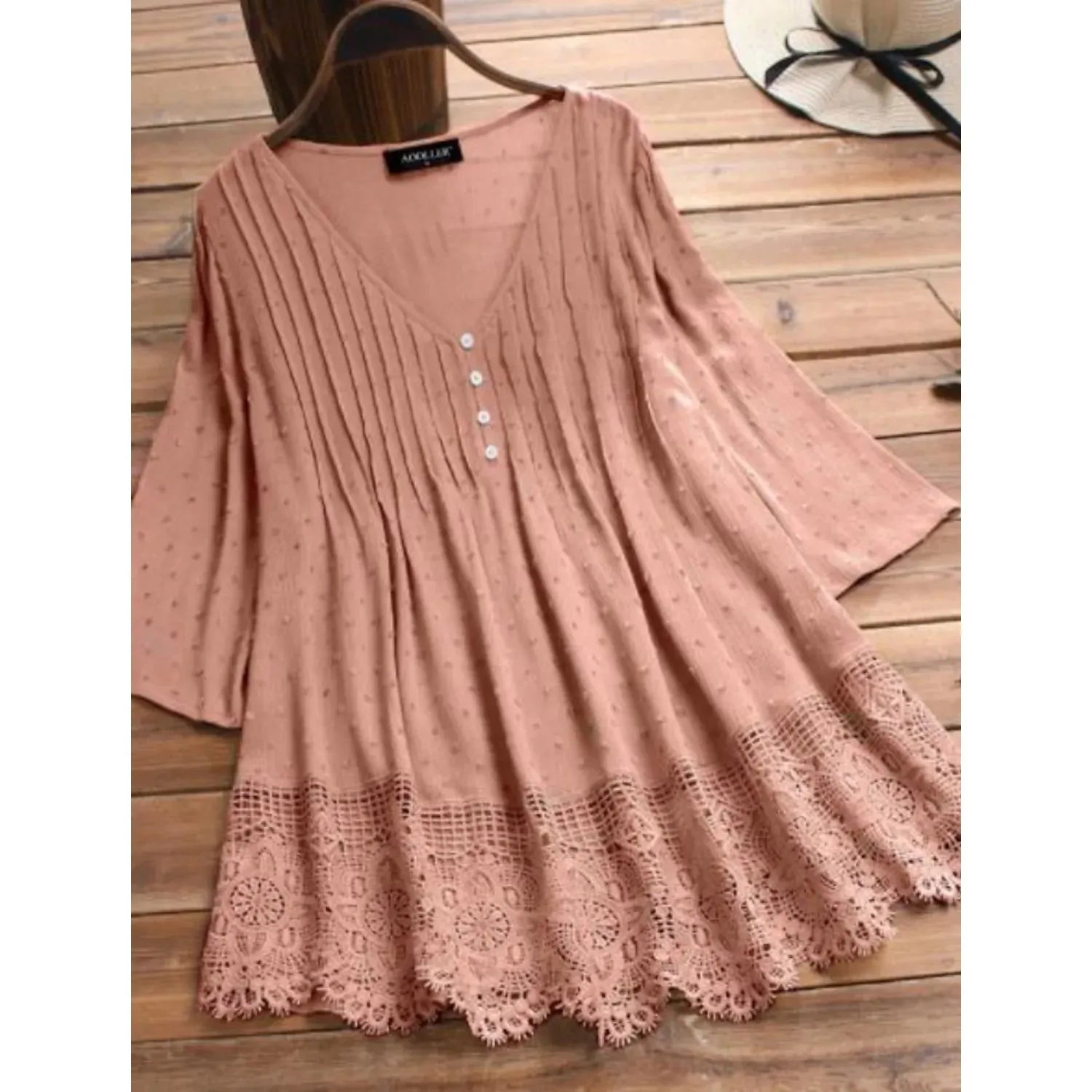 Alba - Top de encaje con cuello de pico para mujer