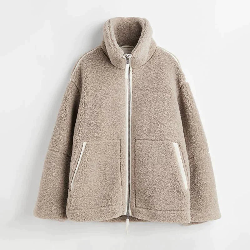 Chaqueta de gran tamaño y con cierre para mujer, suave, cálida y moderna