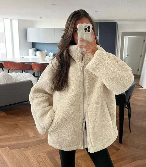Chaqueta de gran tamaño y con cierre para mujer, suave, cálida y moderna