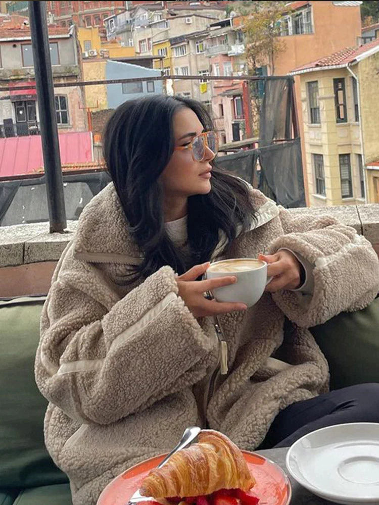 Chaqueta de gran tamaño y con cierre para mujer, suave, cálida y moderna