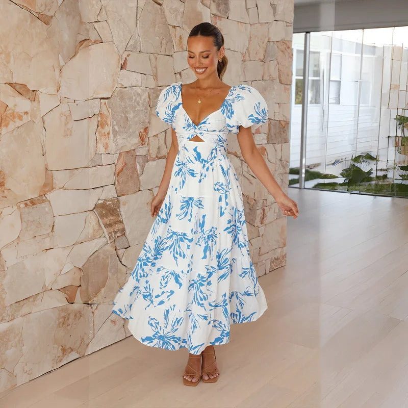 Vestido largo elegante con estampado floral sofisticado