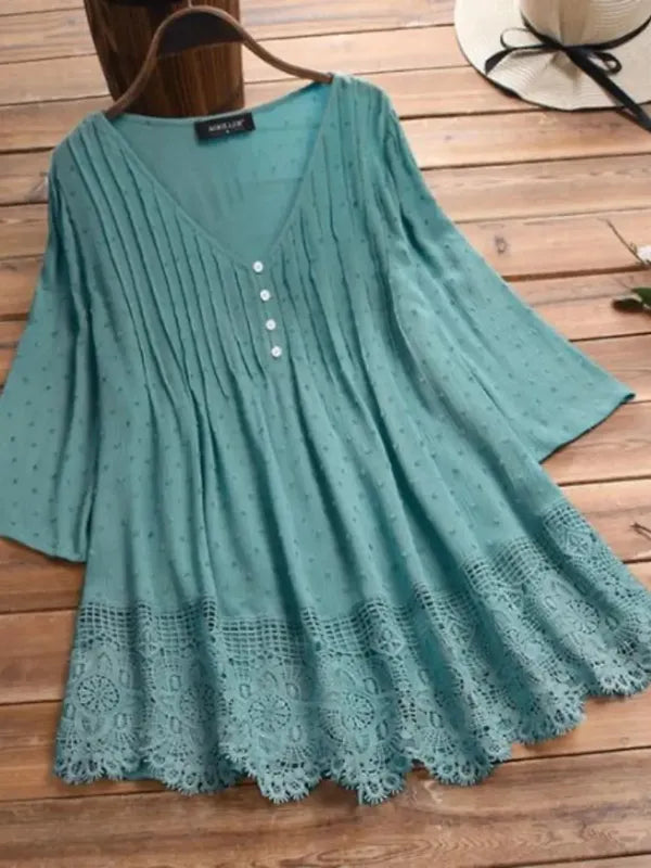 Alba - Top de encaje con cuello de pico para mujer