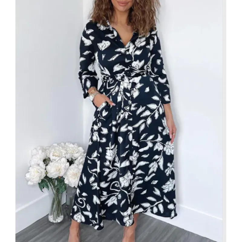 Silvia - Vestido midi camisero cruzado estampado Lasting Daydream