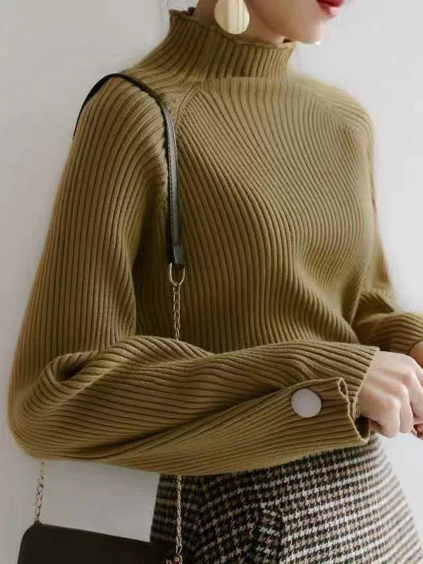 Suéter de Cuello Alto Amplio y Cómodo para Mujer - Color Sólido