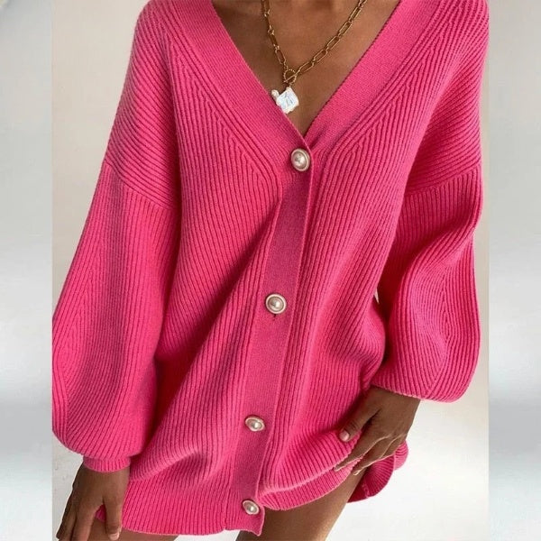 Cárdigan extragrande para mujer con botones de corazón: jersey de punto cálido para otoño e invierno