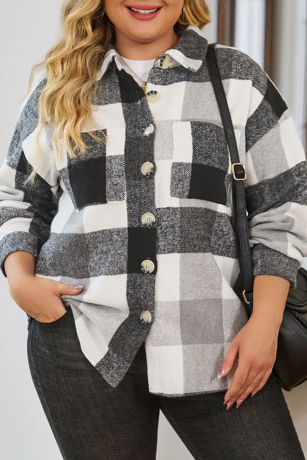 Chaqueta de Cuadros en Bloque de Color Caqui para un Estilo de Invierno Sin Esfuerzo