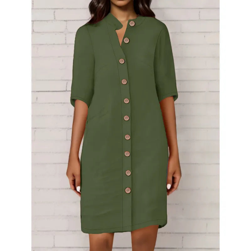 Amalie - Elegante Vestido Midi con Tapeta de Botones Delantera para Ropa Informal y de Mujer