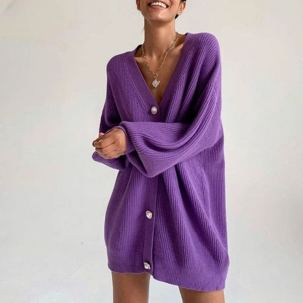 Cárdigan extragrande para mujer con botones de corazón: jersey de punto cálido para otoño e invierno