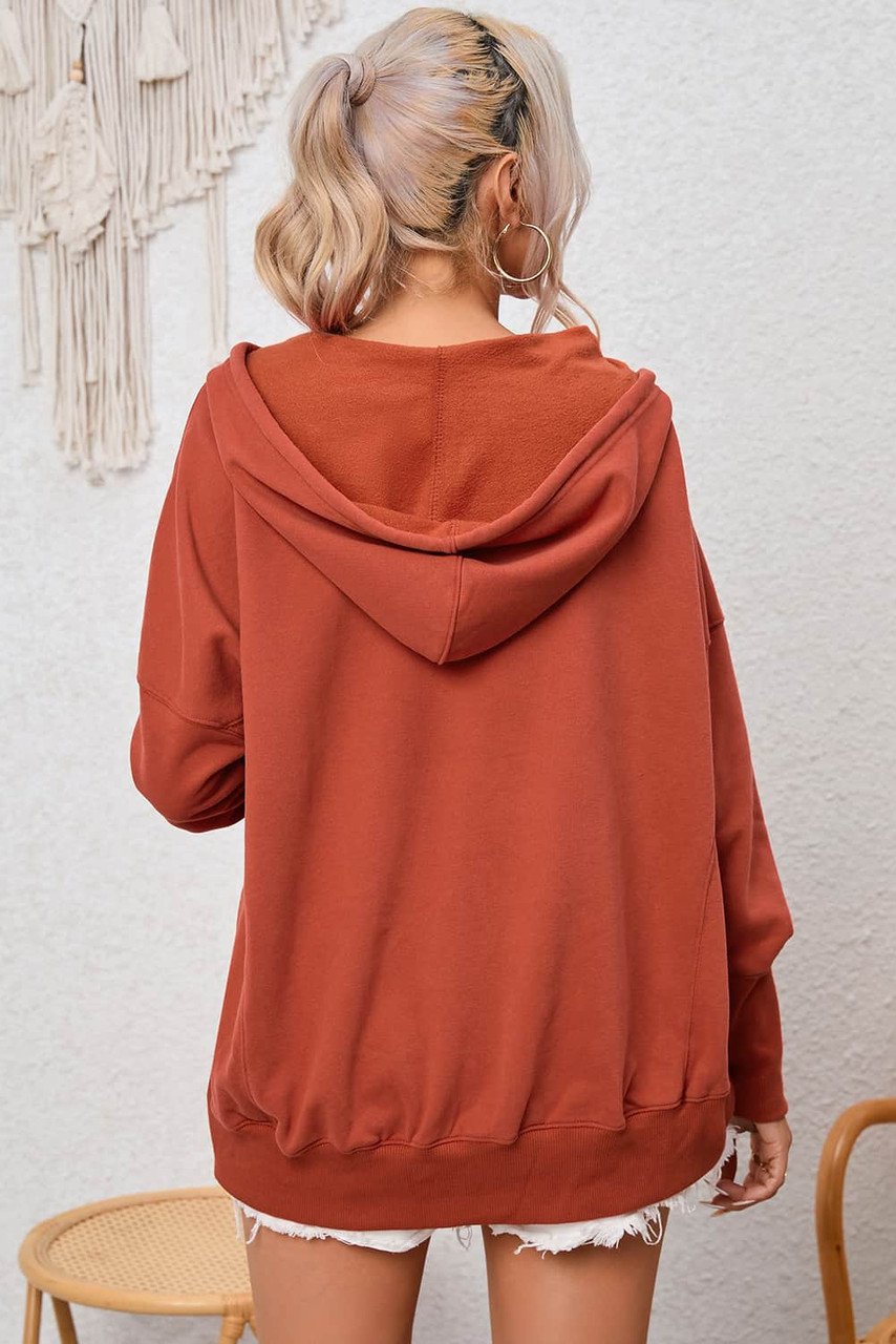 Sudadera Ancha con Capucha Naranja, Cierres a Presión y Agujeros para Pulgares