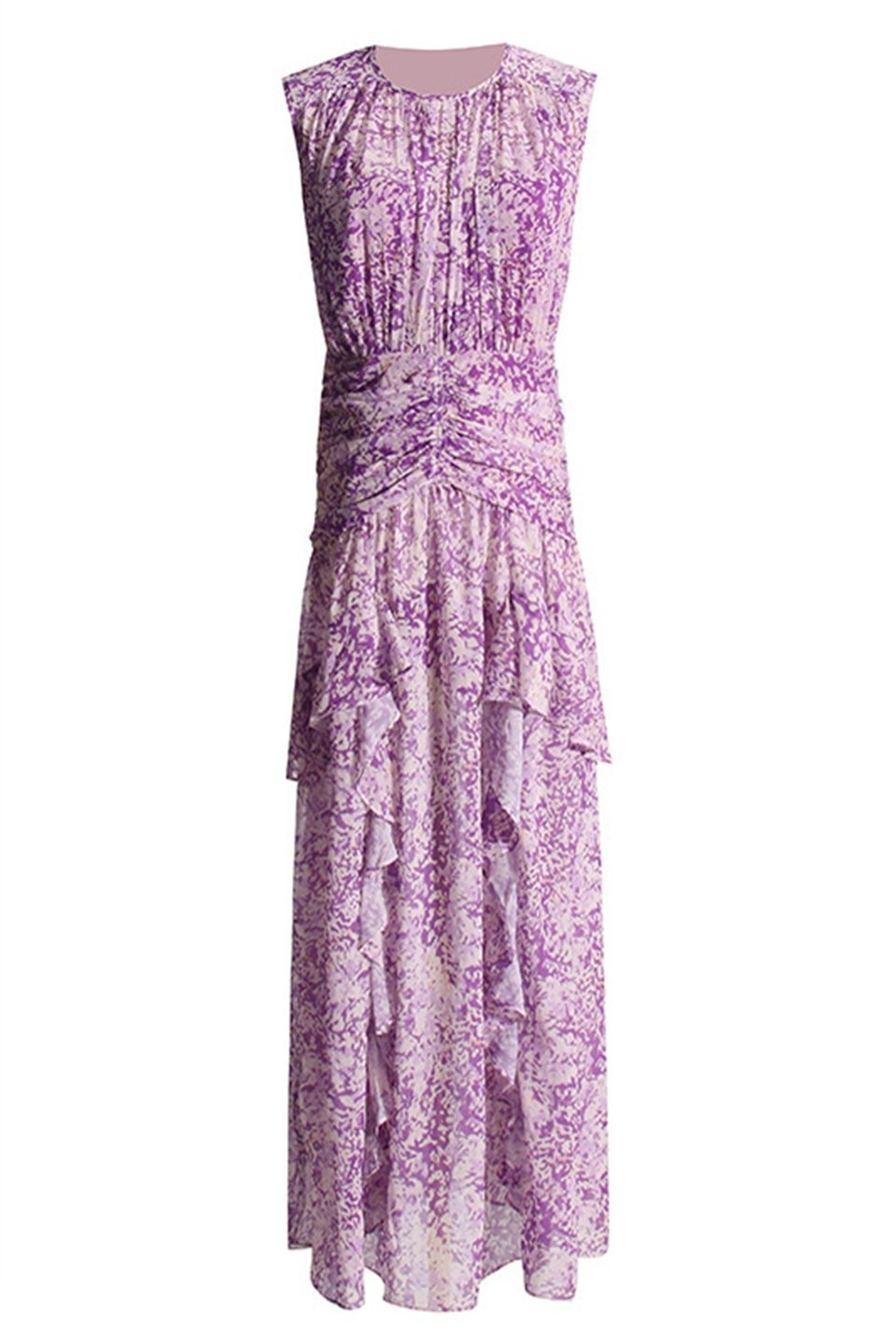 Vestido maxi elegante con plisado y detalles de volantes para un mira sofisticado