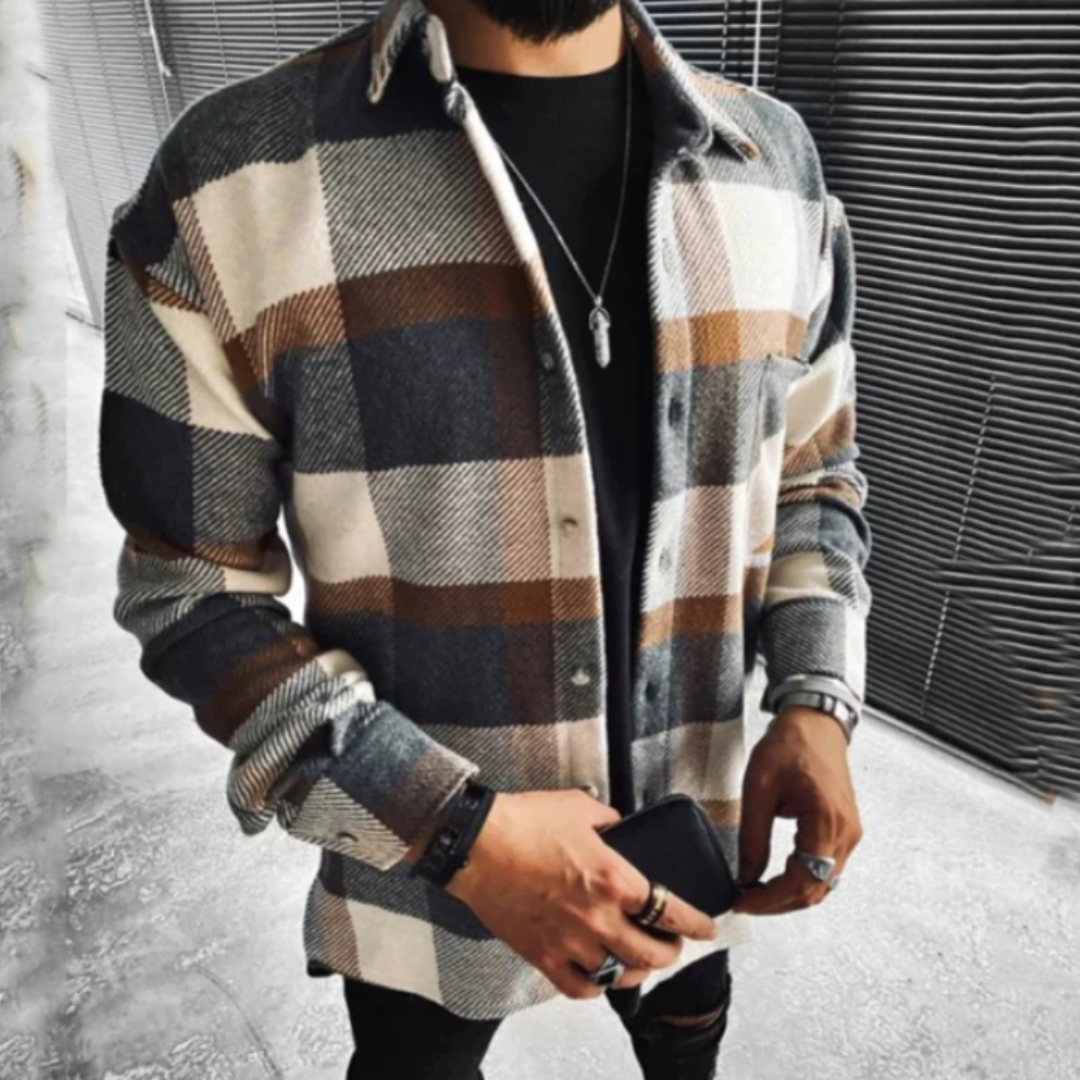 Camisa de hombre a cuadros con diseño elegante y cierre de botones ideal para un estilo moderno