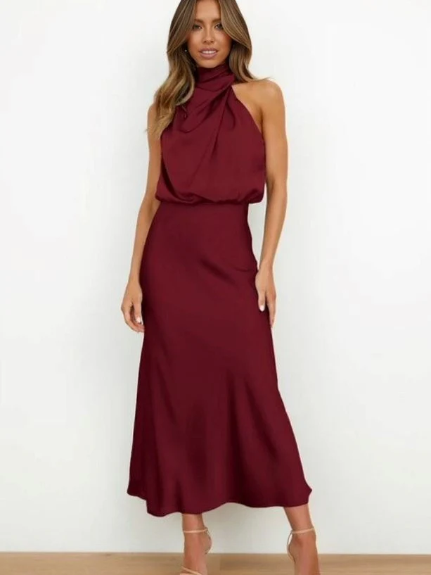 Vestido largo sin mangas con escote asimétrico y estilo refinado