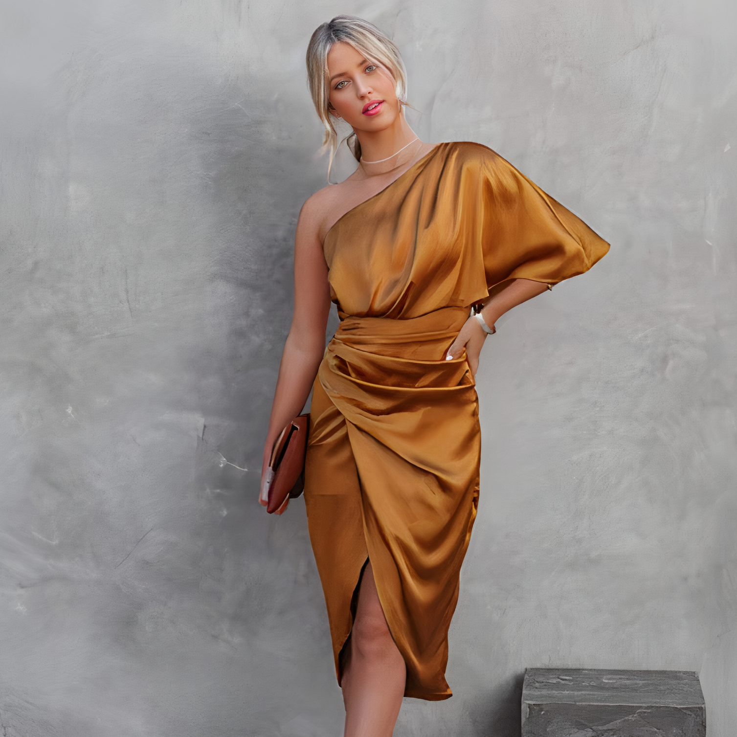 Vestido de noche elegante y sofisticado con un solo hombro