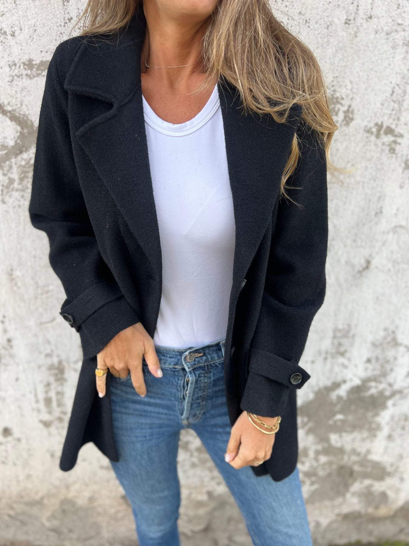 Elegante Abrigo de Larga Manga con Solapa para Mujer - Prenda de Invierno
