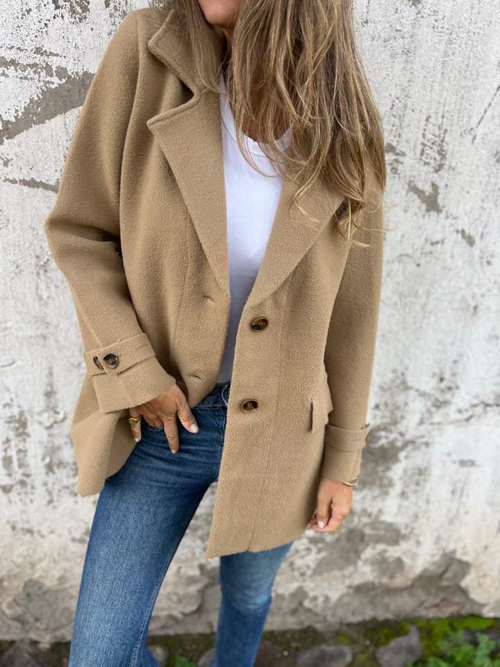 Elegante Abrigo de Larga Manga con Solapa para Mujer - Prenda de Invierno