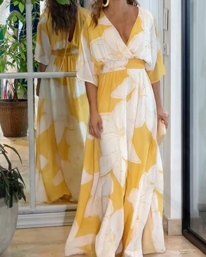 Vestido maxi floral con mangas murciélago