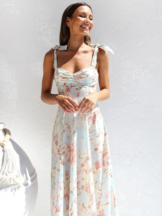 Vestido midi estampado con tirantes finos