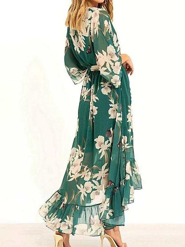 Vestido largo de verano con diseño elegante, falda fluida y escote pronunciado, perfecto para cualquier ocasión