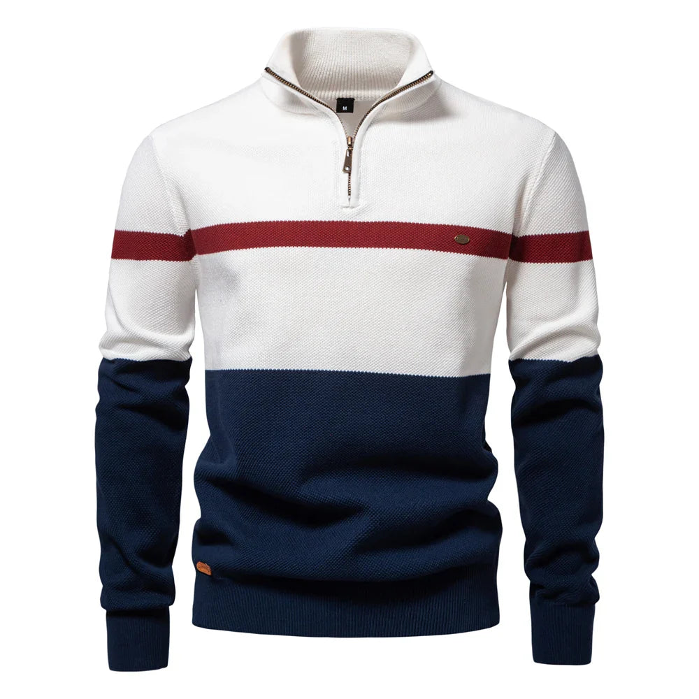 Suéter Moderno para Hombre con Estilo Colorblock y Media Cremallera