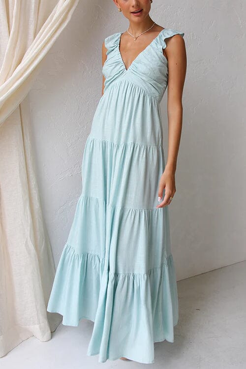 Vestido largo de verano elegante con volantes