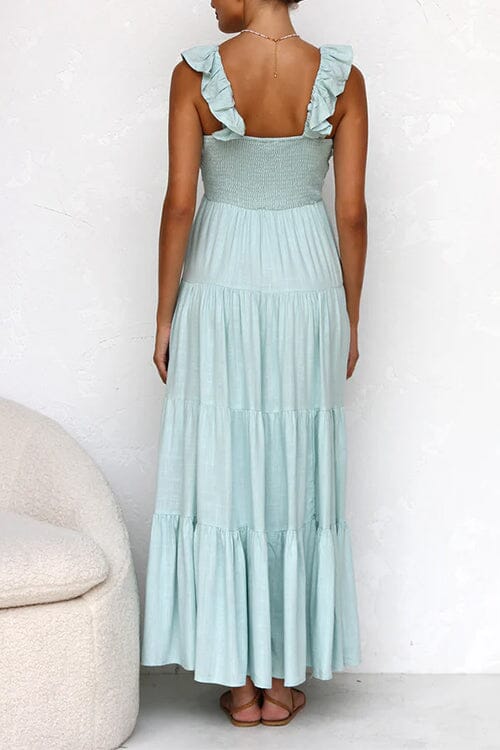 Vestido largo de verano elegante con volantes