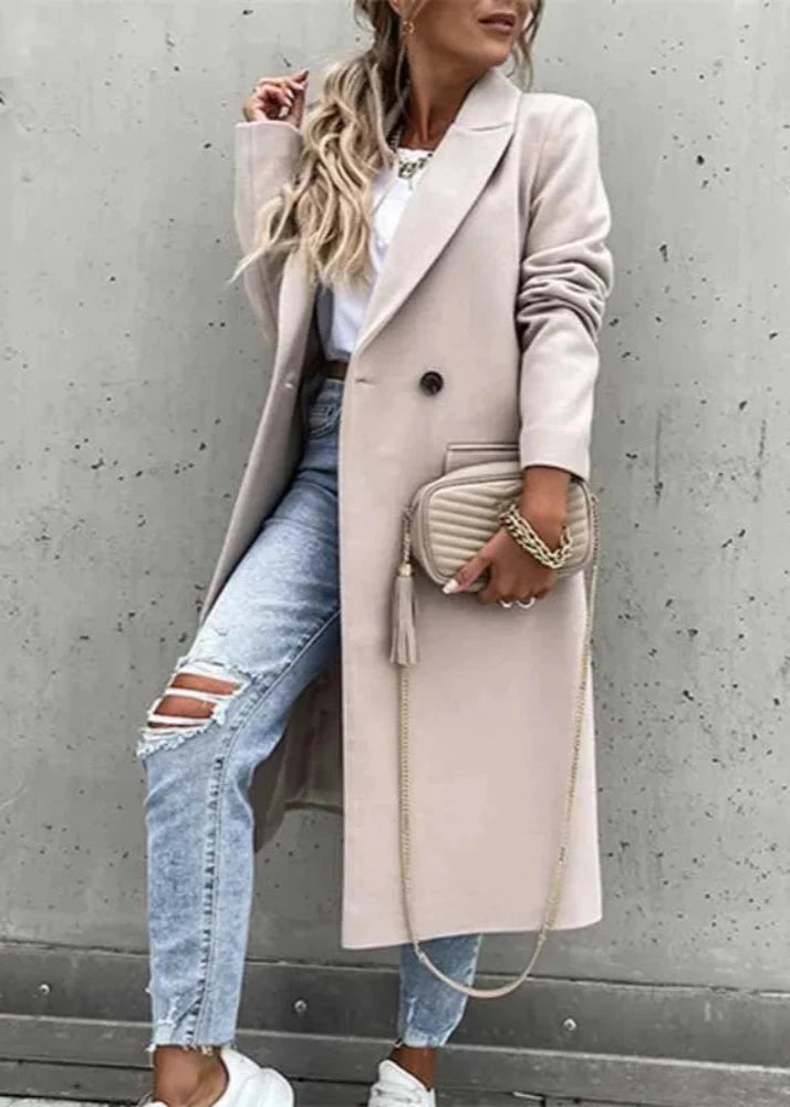 Abrigo largo de invierno para mujer con diseño clásico y elegante