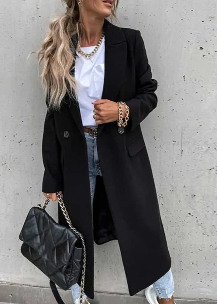 Abrigo largo de invierno para mujer con diseño clásico y elegante