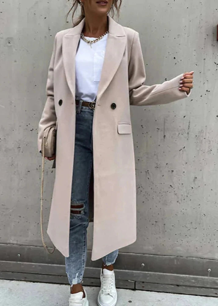Abrigo largo de invierno para mujer con diseño clásico y elegante