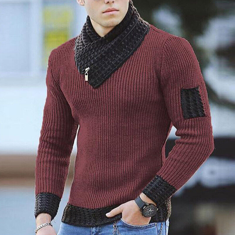 Suéter de Cuello Alto para Hombre con Bufanda - Pullover de Manga Larga Tejido