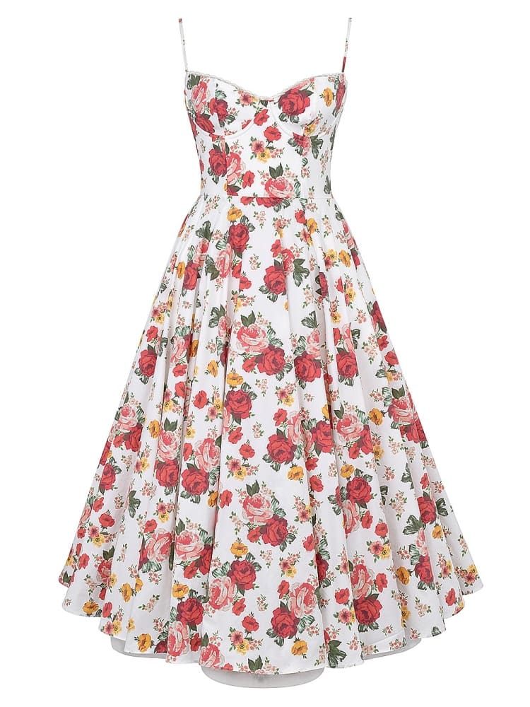 Victoria - Vestido midi de tul con estampado de rosas italianas