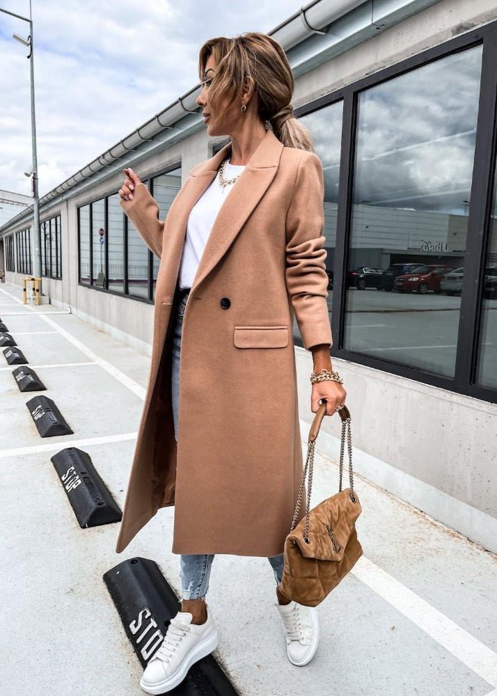 Abrigo largo de invierno para mujer con diseño clásico y elegante